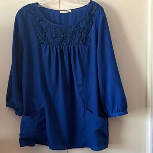 Black Rainn Royal Blue Blouse with Crochet Detail